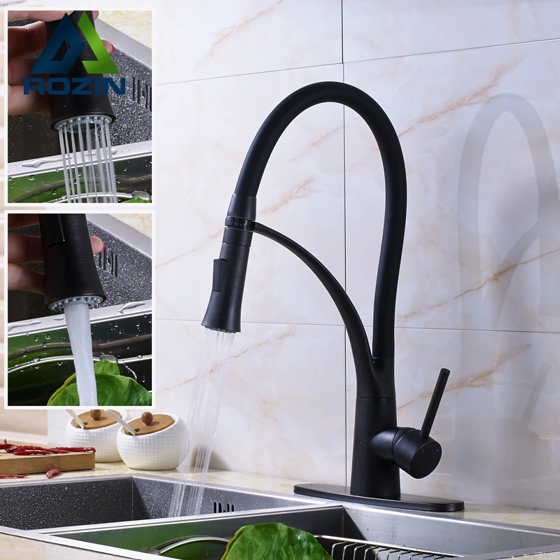 

Oil Rubbed Bronze Kitchen Sink Mixer Faucet Pull Down with 10" Cover Plate Kitchen Washing Mixer Crane Tap