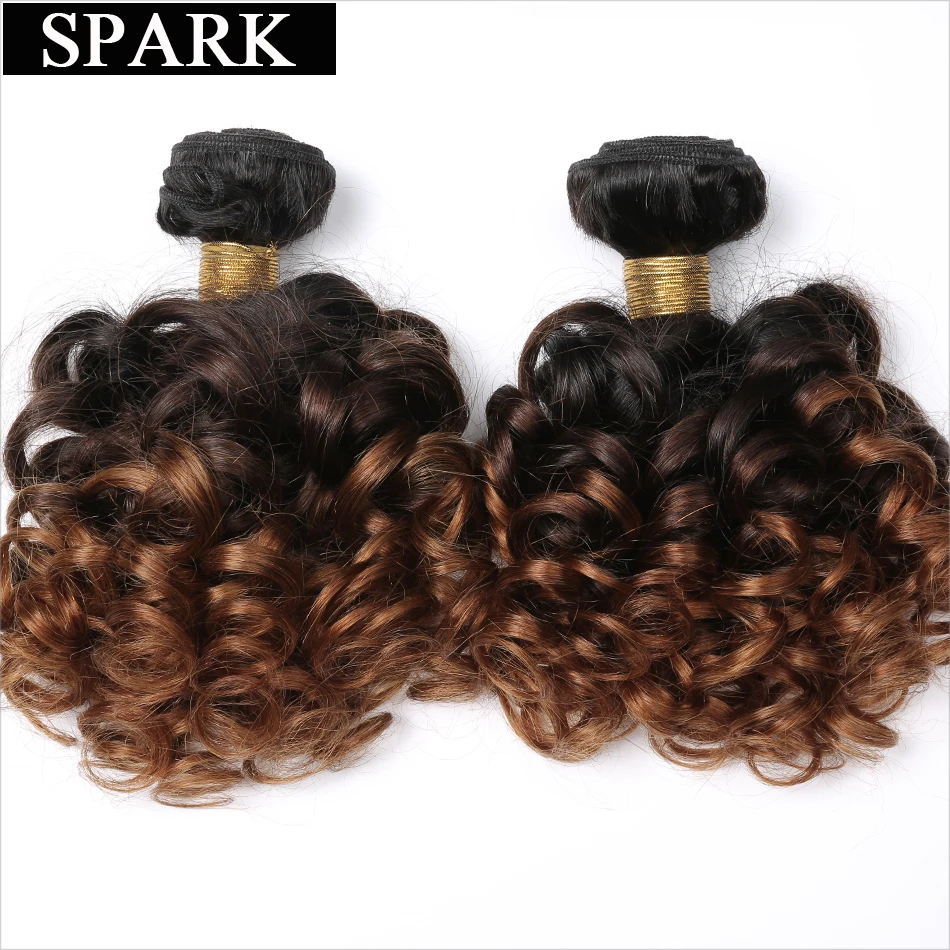 Spark Brazilian Bouncy Curly Hair Bundles 1/3/4pcs 1B/4/30&27 Ombre Color Remy Human Hair Extensions Curly Hair Weave Bundles