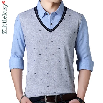 

2019 brand casual spring long sleeve polo shirt men poloshirt jersey fake two pieces mens polos tee shirts dress fashions 201943