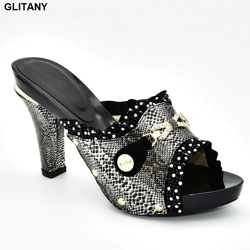 

Latest Design High Heel Woman Slipper Shoes African Women Wedding Shoe High Quality Summer Party Shoe Decorated with Rhinestone