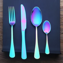 4 8 16 24 Pieces Rainbow Dinner Set Wedding Travel Cutlery Set 18/10 Stainless Steel Dinner Knife Fork Scoops Silverware Set