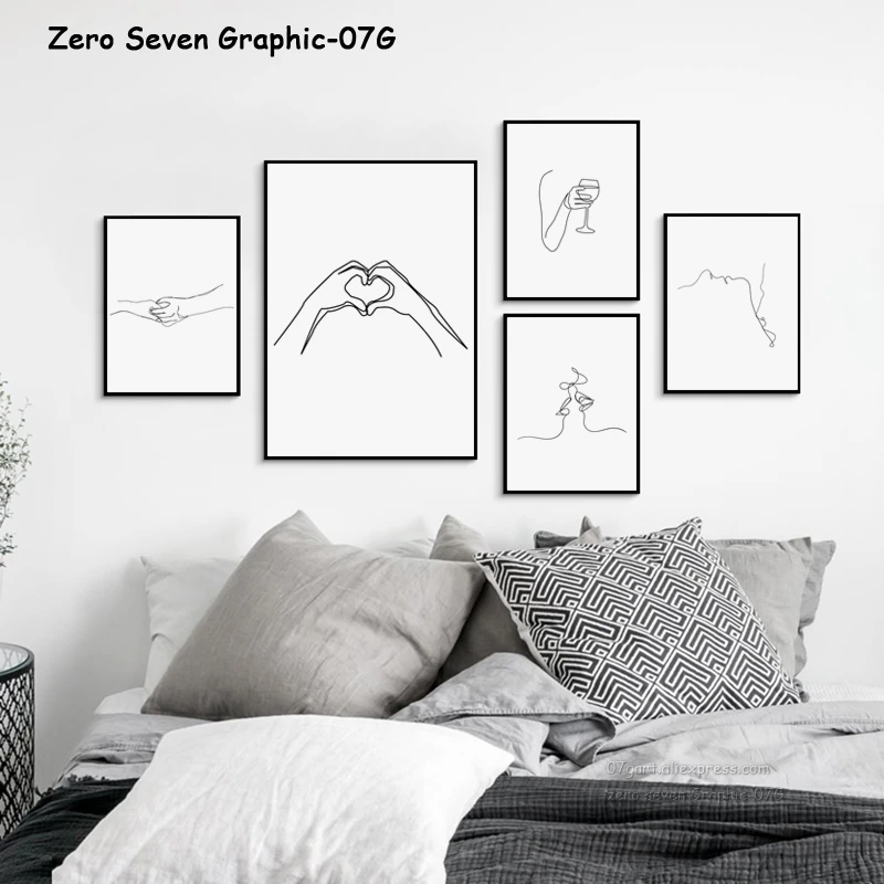

Abstract Painting One Line Art Drawing Flower Kiss Heart Canvas Painting Wall Art Pictures Poster And Print For Home Decoration