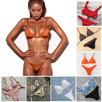 

Fashion Newest Summer Push-Up Casual Swimwear Women Suit Bathing Bra Set 2018 Bottom Solid Female Beachwear With Pad