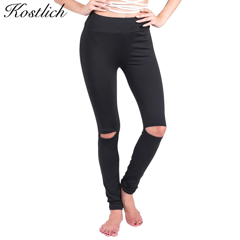 Kostlich Holes Hollow Sexy Pants Women Workout Leggings Spring Black