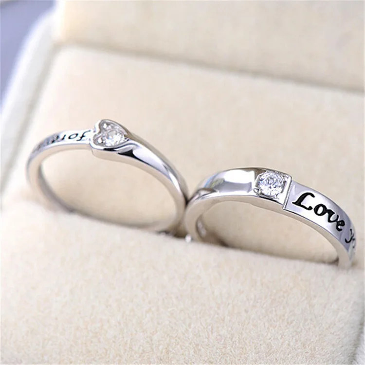 

Fashion Silver Plated CZ Rhinestone Couple Rings for Men/Women 925 Engraved Wedding Engagement Lovers Ring