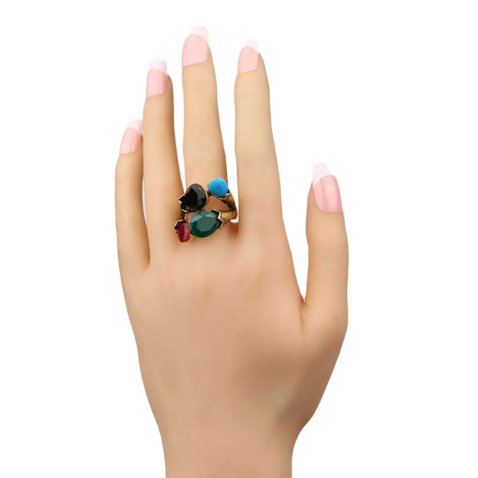 Free Shipping Bohemian Flower Bud Wedding Rings For Women Vintage Resin Antique Gold Ring Party Accessories Fashion Jewelry 2018