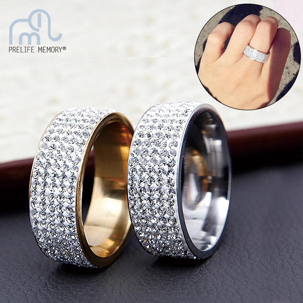 

Prelife Memory 5 Rows Lines Crystal 316L Titanium Ring Cz Cubic Zirconia Round Women's Rings Couple Lover Engagement Ring