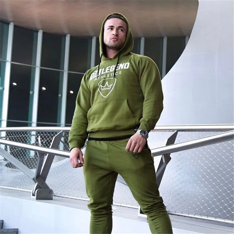 

Leisure Sport Gym Running Men Set Sport wear Mens Top Fitness Bodybuilding Male Sport Suit Hoodied+Pants Joggers Tracksuit Men