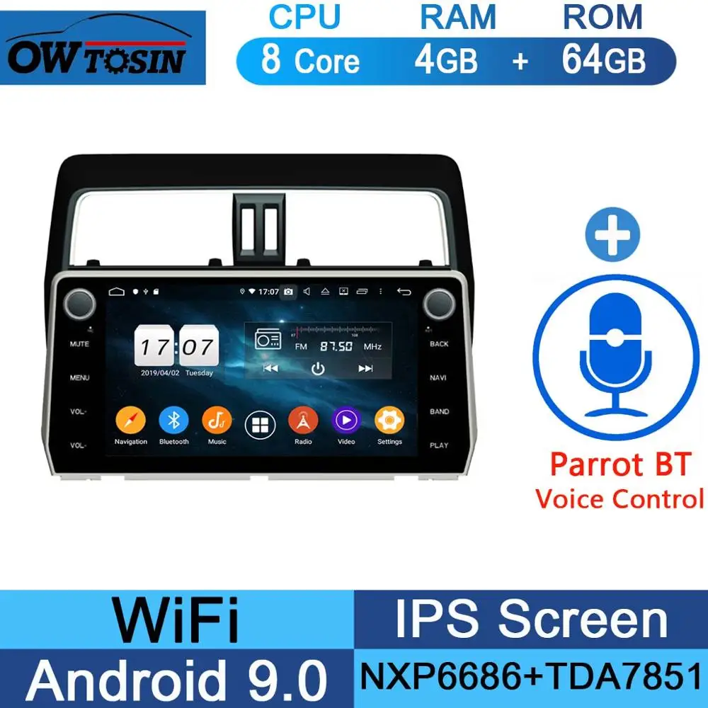 10," ips Android 9,0 8 ядерный 4G+ 64G Автомобильный мультимедийный плеер для Toyota Land Cruiser Prado gps Радио DSP CarPlay Parrot BT - Цвет: 64G Parrot BT