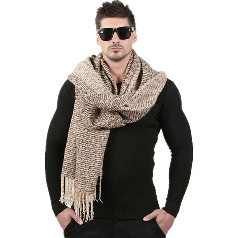 Beige Новинка, 70 см* 200 см, мужские Модные Дизайнерские шарфы, мужские зимние шерстяные вязаные кашемировые шарфы, для пары, высокое качество, толстый теплый длинный шарф - Цвет: Beige