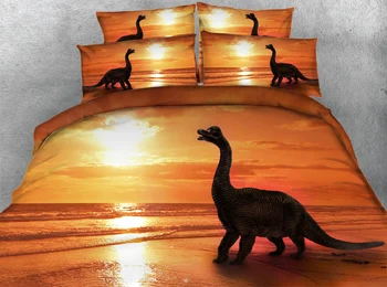 

JF-035 classical ocean beach sunset and dinosaur print duvet cover set 4pcs dino bed sheets