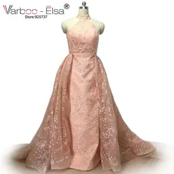 Элегантный розовый Кружево Вечерние платья 2018 Съемный Поезд Арабский платье для выпускного вечера Винтаж высокое Средства ухода за кожей
