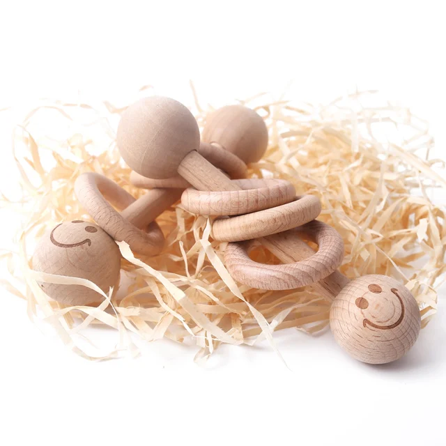 US $16.90 5pcs BPA Free Wooden Teething Organic Wooden Rings Teether Rattle Nursing Accessories Classic Senso