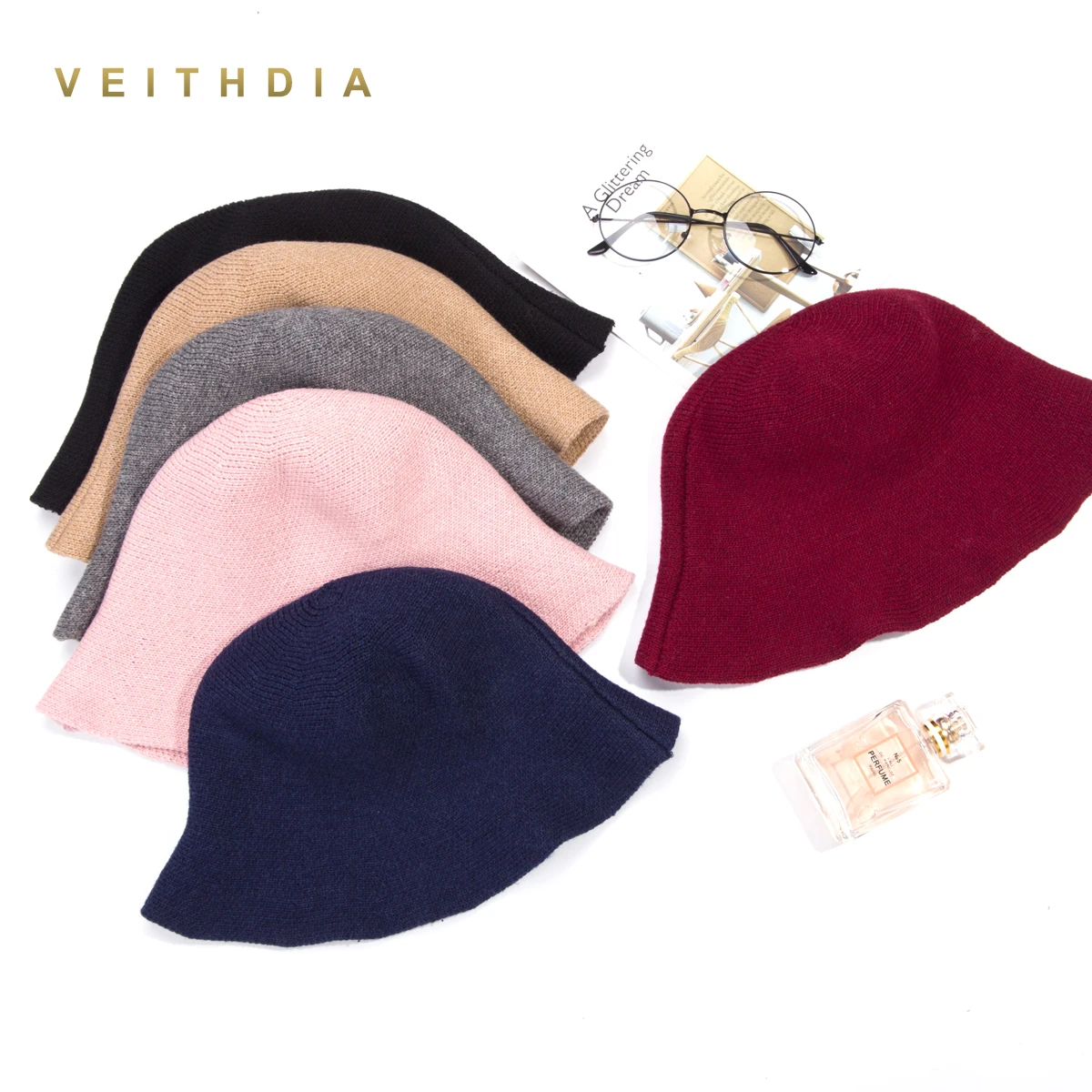 VEITHDIA Новинка шерстяная шапка Складная женская зимняя плотная вязаные уличные