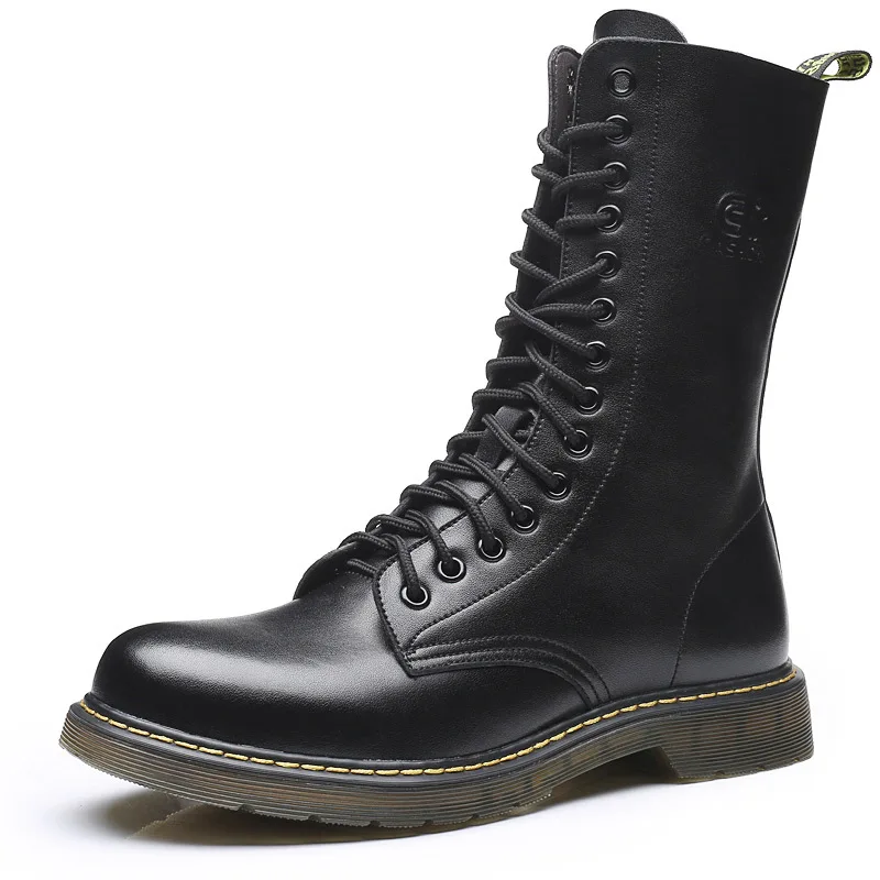 

2018 winter new leather martingale boots plus velvet non-slip breathable men's shoes beef tendon bottom high-heeled men's boots