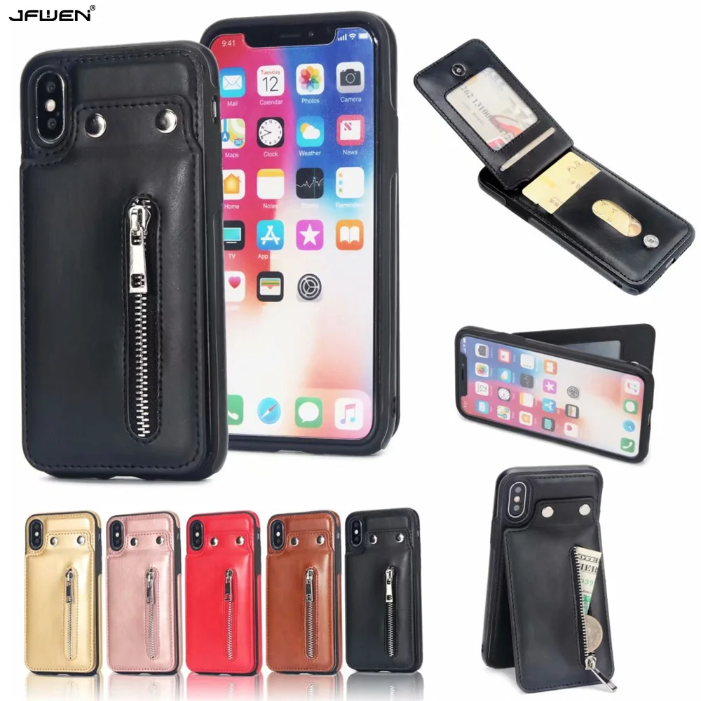 

Zipper Phone Bag Vertical Flip Case For iphone XS Max X XR 7 8 6 6S Plus Case Cover Leather Card Holder Wallet For iphone XS Max