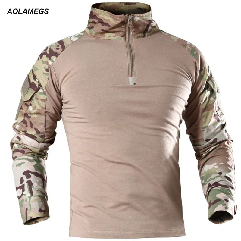 

Aolamegs T-shirt Men Patchwork Camouflage T-shirts High Quality Cotton Tops Tee Long Sleeve Fashion Original Spring Streetwear