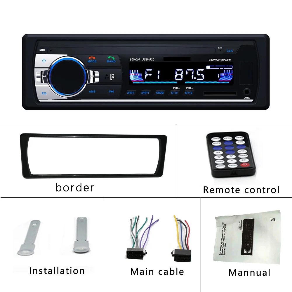 JSD 520 автомобиль радио 1Din Bluetooth авто Aux Вход SD USB аудио стерео MP3 в машине приемник