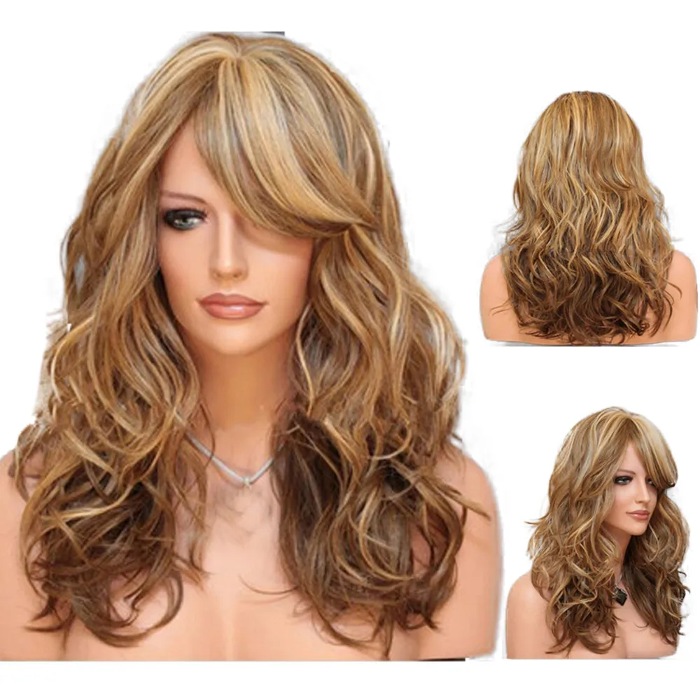 

Women Long Wavy Wig Curly Mixed Colors Wigs Heat Resistant Hair Blonde Long Curly Full Wig 2U81120