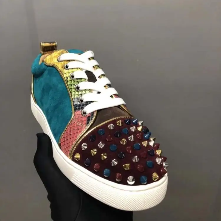 

Blue Snake Texture Lace-up Men Multicolor Rivets Shoes Fashion Party Red Bottom Sneakers Leather Casual Shoes 2018 Male
