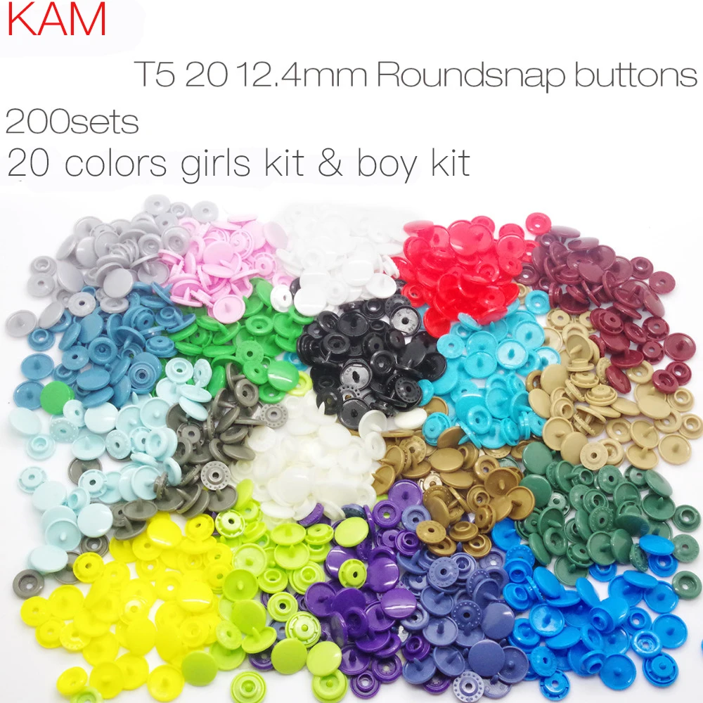 

{ 200 sets 20 Boy girls Colors mixed } KAM Snap Button 20 T5 12mm Round Glossy Plastic Fastener Buttons For Diaper DIY n