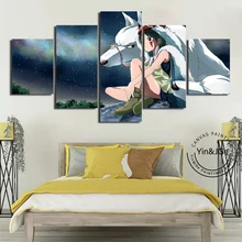 Картины на холсте домашний Декор стены искусства 5 шт. Принцесса Мононоке живопись печатная модульная Хаяо Миядзаки Плакат Детская комната в рамке