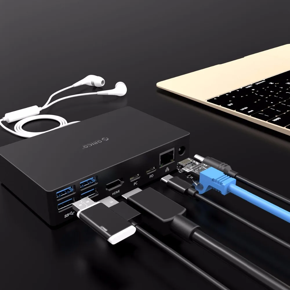  ORICO USB HUB Type-C Universal Docking Station with 6 USB3.0-A Ports and Type-C PD DC 12V RJ45 HDMI