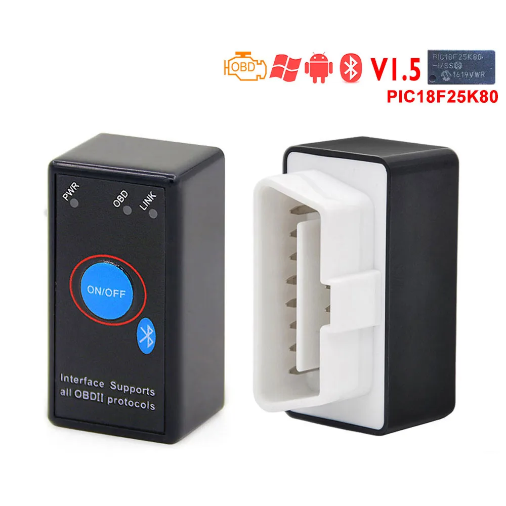 ELM327 V1.5 чип PIC18F25K80 Bluetooth выключатель питания 16 контактов 12 В OBDII считыватель кодов
