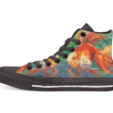 Золотая рыбка дизайн дышащая Повседневная Высокая Топ на шнуровке холщовая обувь кеды для Прямая