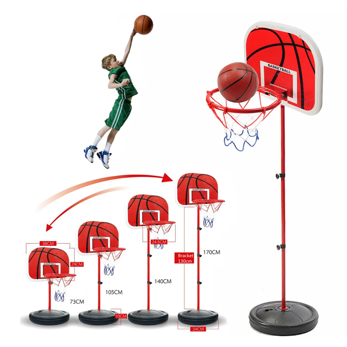 

Adjustable Height Kids Children Toy Mini Basketball Stand Back Board And Hoop With Ball & Pump Indoor Outdoor Sports
