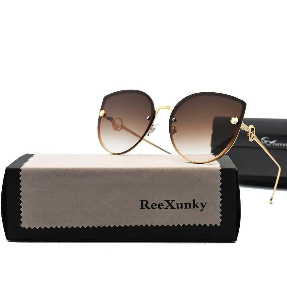 2019 Cat Eye Vintage Brand Designer Black Mirror Sunglasses For Women Metal Frame Reflective Lens Sun Glasses zonnebril dames