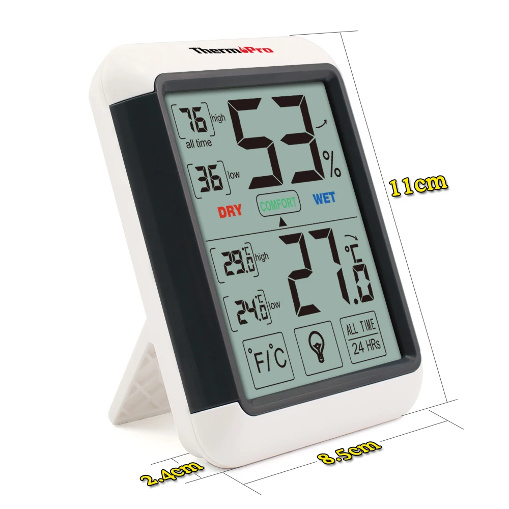Thermopro TP55 Цифровой термометр гигрометр Крытый Открытый термометр с сенсорным экраном и подсветкой температура влажность
