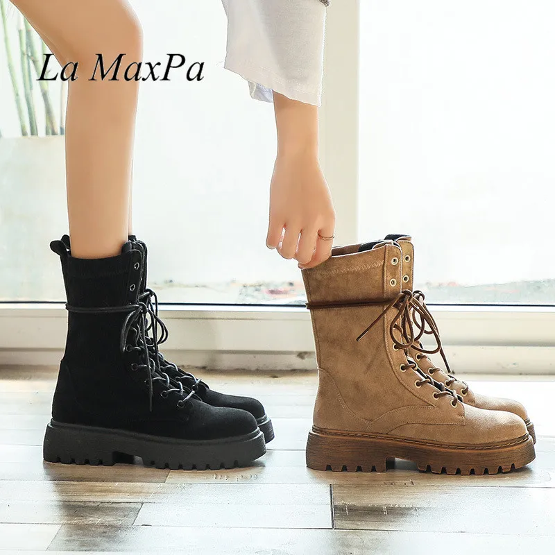 

Botas Women Motorcycle Ankle Boots Wedges Female Lace Up Milarty Autumn Winter Leather Oxford Shoes Woman Martin high heels