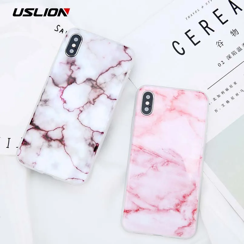 

USLION Glossy Marble Case For iPhone X Stone Image Pattern Cases Soft IMD Silicon Back Cover For iPhoneX 8 7 6 6S Plus 5 5s SE
