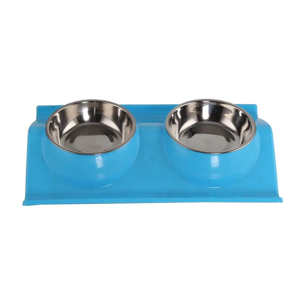 LanLan Thickened Foldable Stainless Steel Pet Double Bowl Anti-slip Cat Dog Water Food Dish Pet Supplies