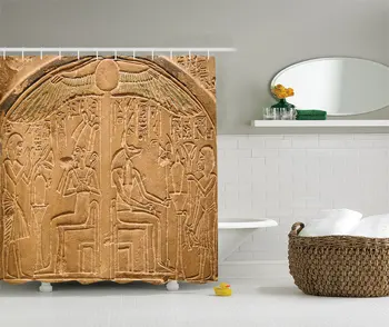 

Egyptian Egyptian Hieroglyphics Wall Stone Surface Scripts Picture Bathroom Shower Curtain 75 Inches Long Beige Ecru Ivory