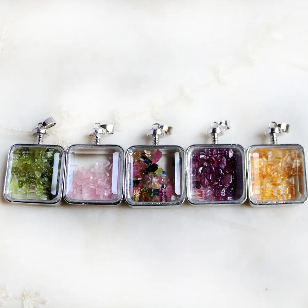 

Chip Rock Crystal Quartz Healing Chakra Nature Charm Cut Stone Wish Bottle Pendant (rose quartz)