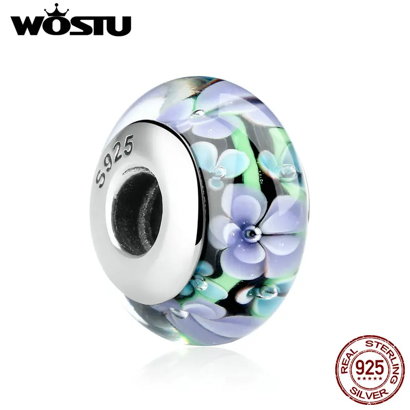

WOSTU 100% 925 Sterling Silver Flower Munaro Glass Beads Fit Original Pandora Bracelet European DIY Jewelry