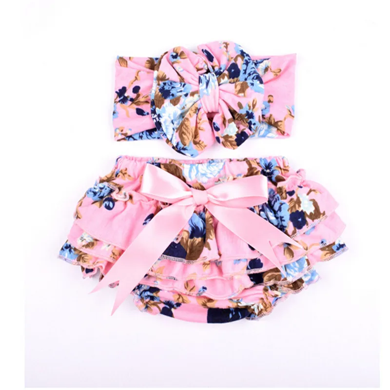 DEWDROP/ новое поступление Цветочные Детские промах и оголовье Комплект новорожденных рюшами подгузник с тюрбан для маленьких девочек фото наряды - Цвет: 2