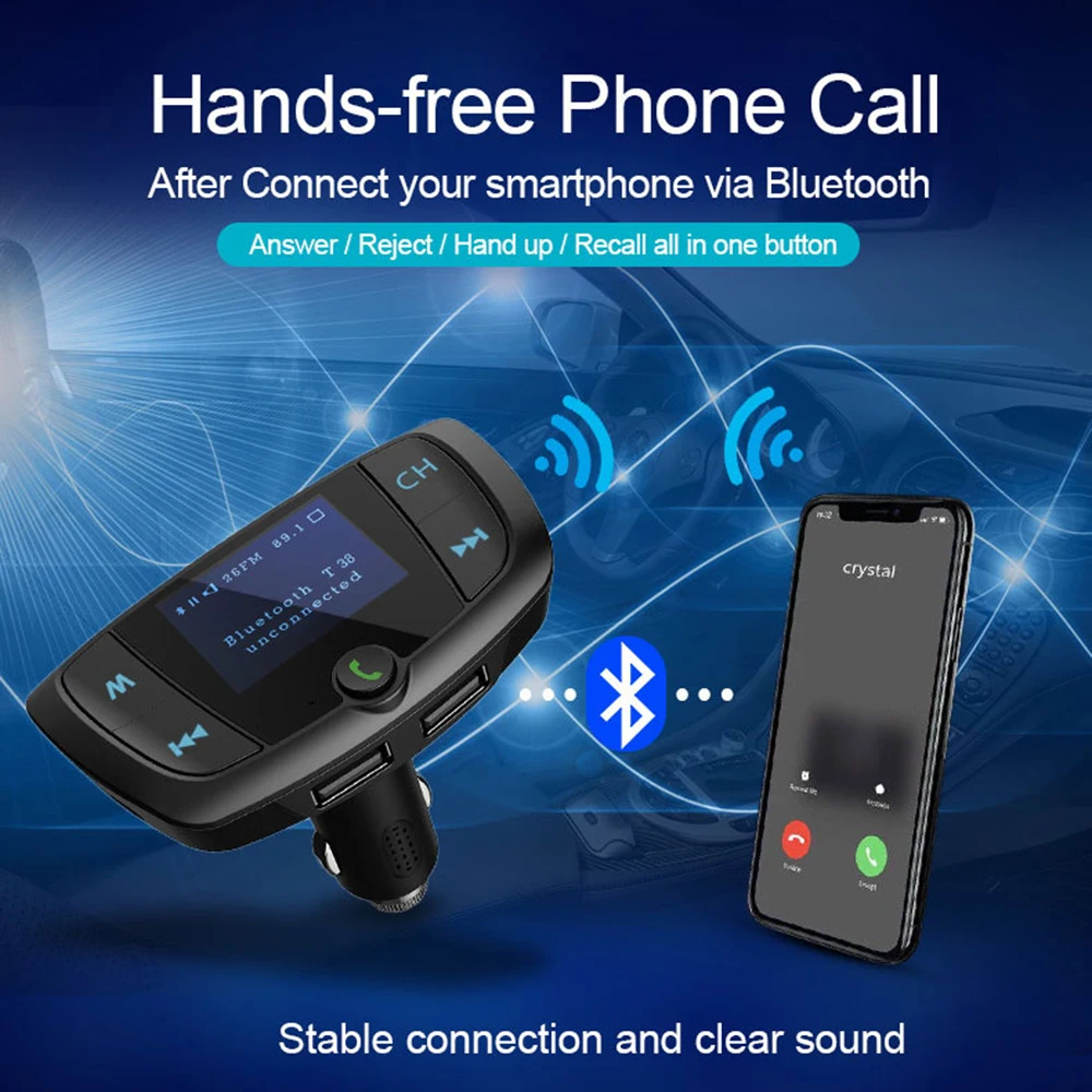 JINSERTA Bluetooth 5,0 автомобильный комплект громкой связи беспроводной fm-передатчик двойной USB зарядное устройство lcd TF карта Автомобильный MP3 музыкальный плеер