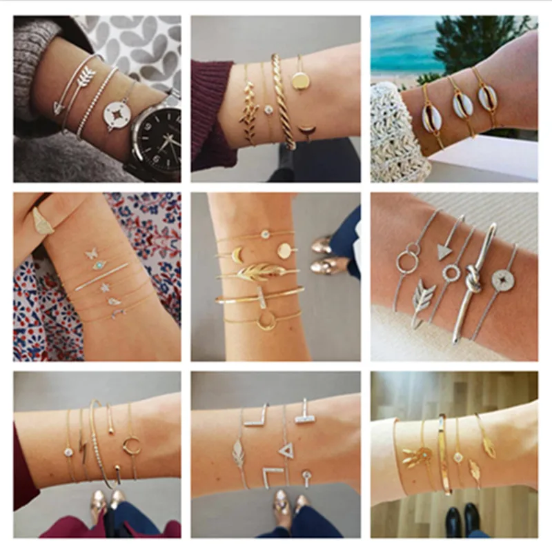 

Ahmed 14 Style Boho Bangle Heart Shell Leaves Moon Star Arrow Crystal Beads Bracelet for Women Party Wedding Jewelry Accessories