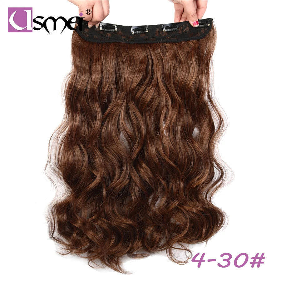 USMEI 5 clips one piece multi color long body wave synthetic clip-in extensions false faux hair extension clip natural
