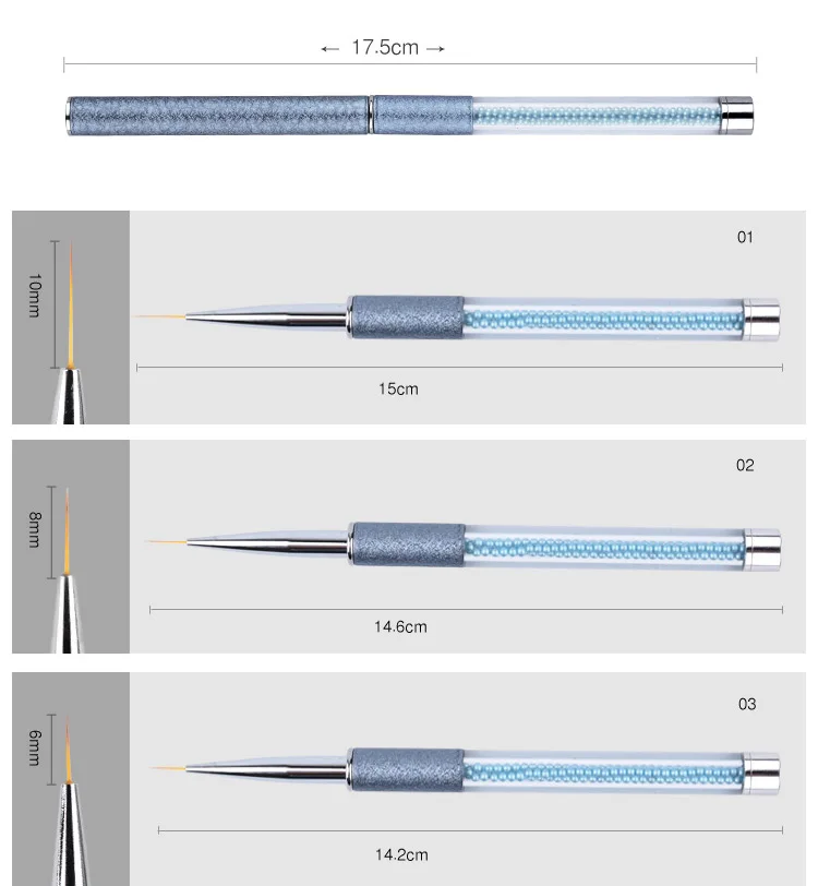 1 шт ногтей Лайнер Кисть для рисования; ручка 6 мм/8 мм/10 мм Синие стразы Ручка инструмент для маникюра