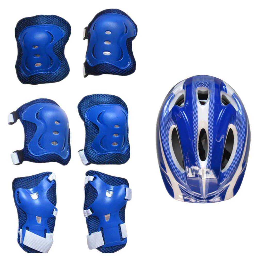Child's 7Pcs Cycling Roller Skating Protective Gear Set 58-62cm Safety Helmet+Knee&Elbow Pads+Wrist Guards Kids Protective Gear