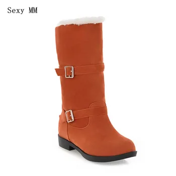 

Winter Warm Hoof Low Heel Mid-Calf Snow Boots Women Shoes Short Boots Woman botas femininas botte femme Plus Size 34-40