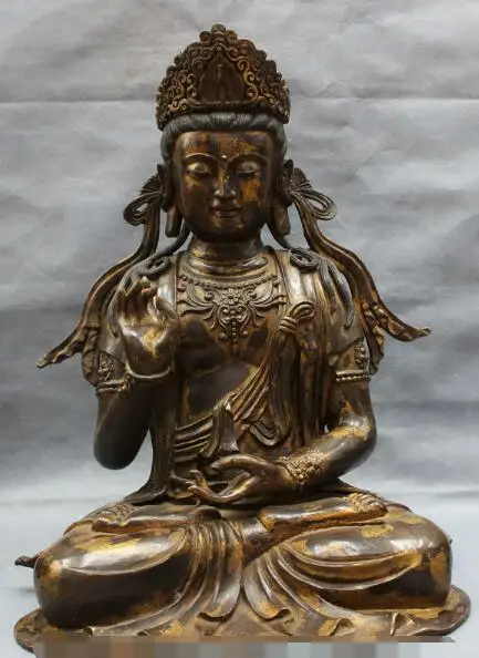 

S5192 23" Chinese Folk Classical Bronze Gilt Buddhism Kwan-Yin Guan Yin Buddha Statue