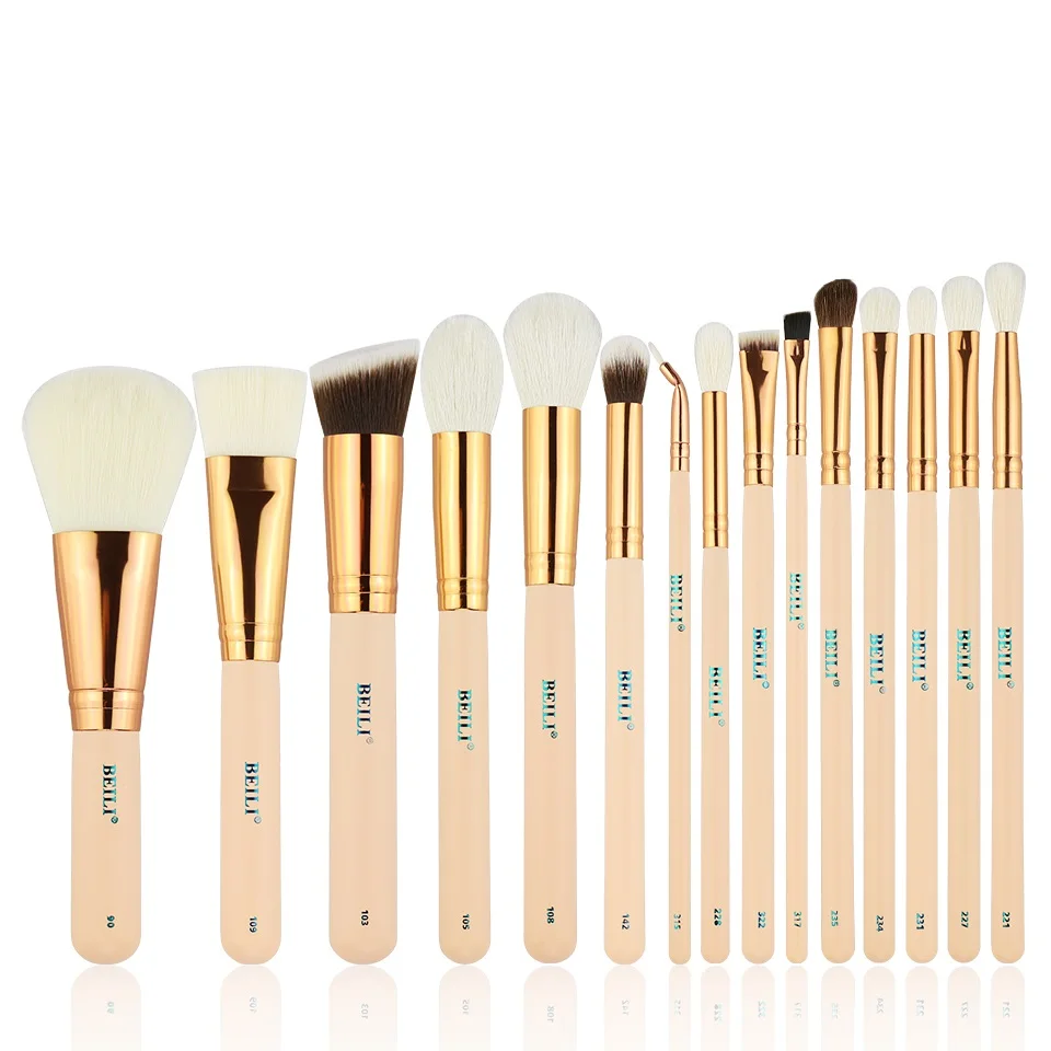 

Pro 15pcs Pink natural goat hair Makeup Brushes Set Powder Eyeliner Foundation Eyeshadow Make Up Brushes