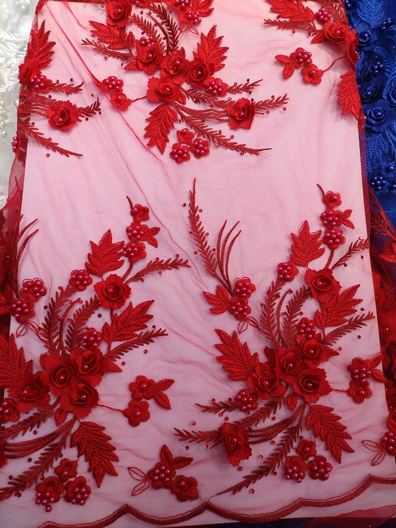 

2018 New African Beads Lace, 3d Laces Fabrics, red High Quality Tulle African Laces Fabric Wedding African French Tulle Lace