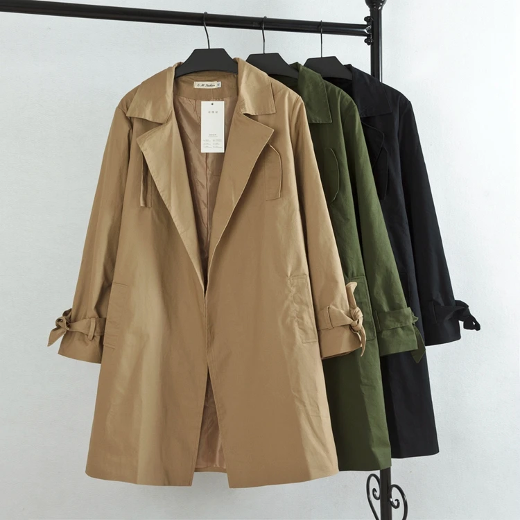 

Xl 2xl 3xl Thin Coat Loose Button Cardigan Belt Large Size Women Spring 2019 Lapel Turn Down Collar Solid Jacket