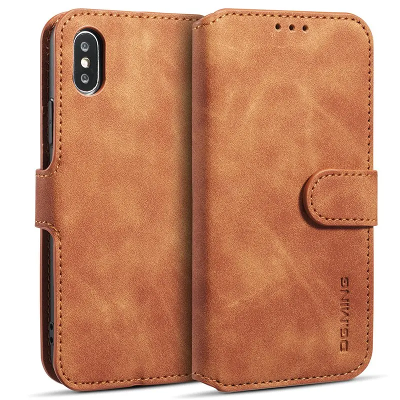 Роскошный Винтажный чехол из искусственной кожи для iPhone X XS Max откидная подставка